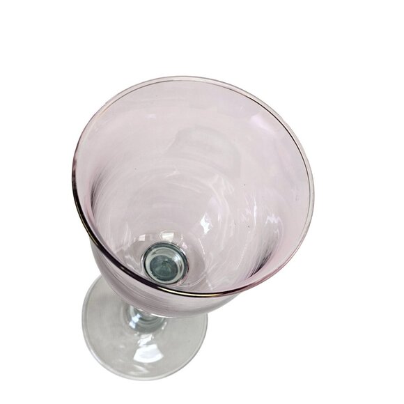 Hand blown Pink Iridescent Wine Glass With Clear Stem - Elegant Design - 8-Inch - Picture 9 of 12